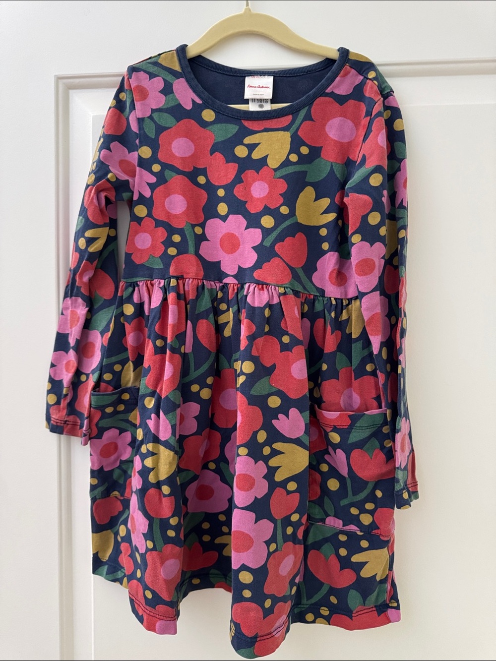 Hanna Andersson Navy Floral Long-Sleeve Dress with Pink & Red Blooms
